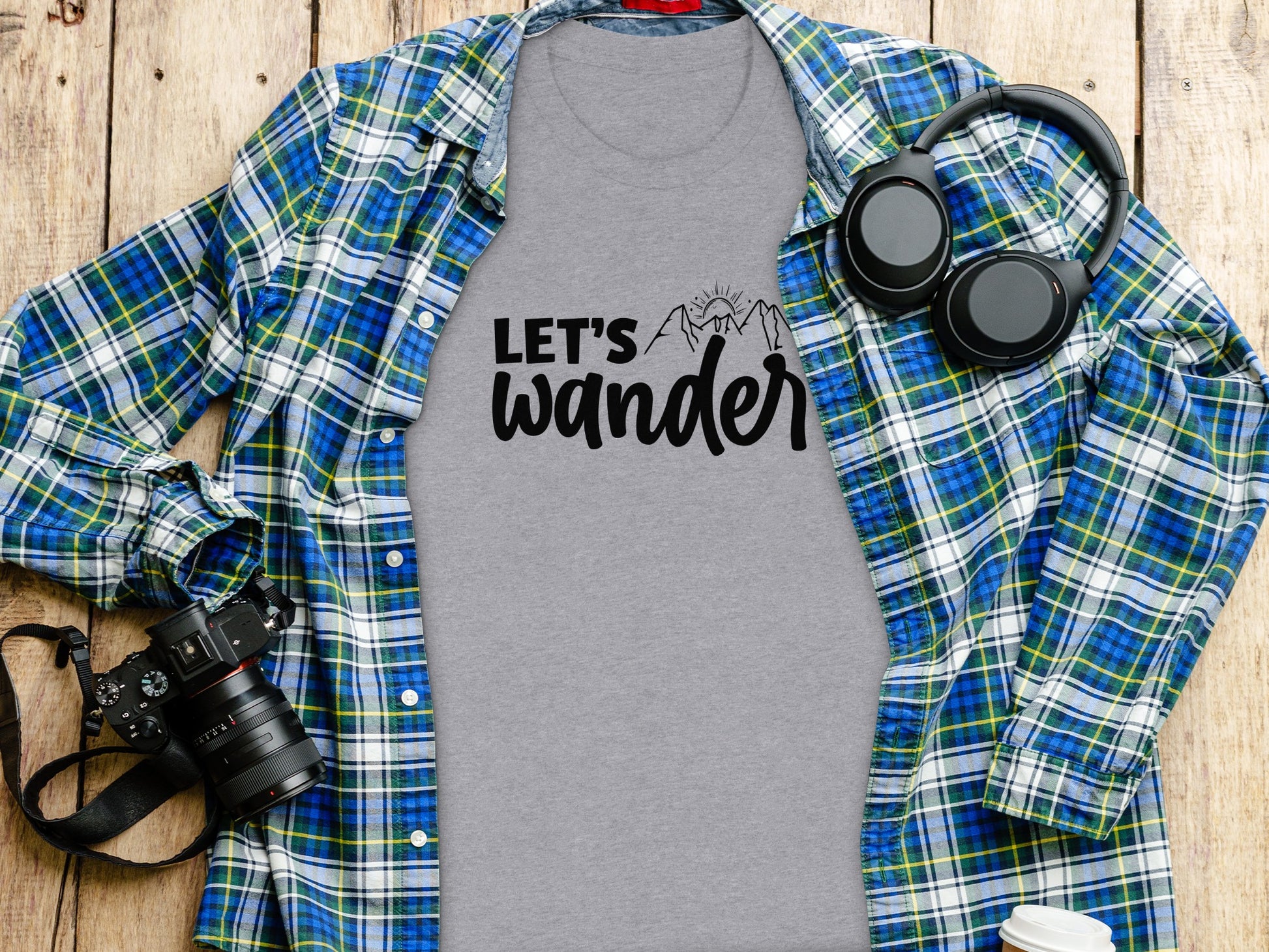 Let's Wander Mountain and Sun Graphic Adventure T-Shirt T-Shirt - Outdoor & Adventure Collection - Mile Marker 16 Gear by Cloud 16 Clothing Co.