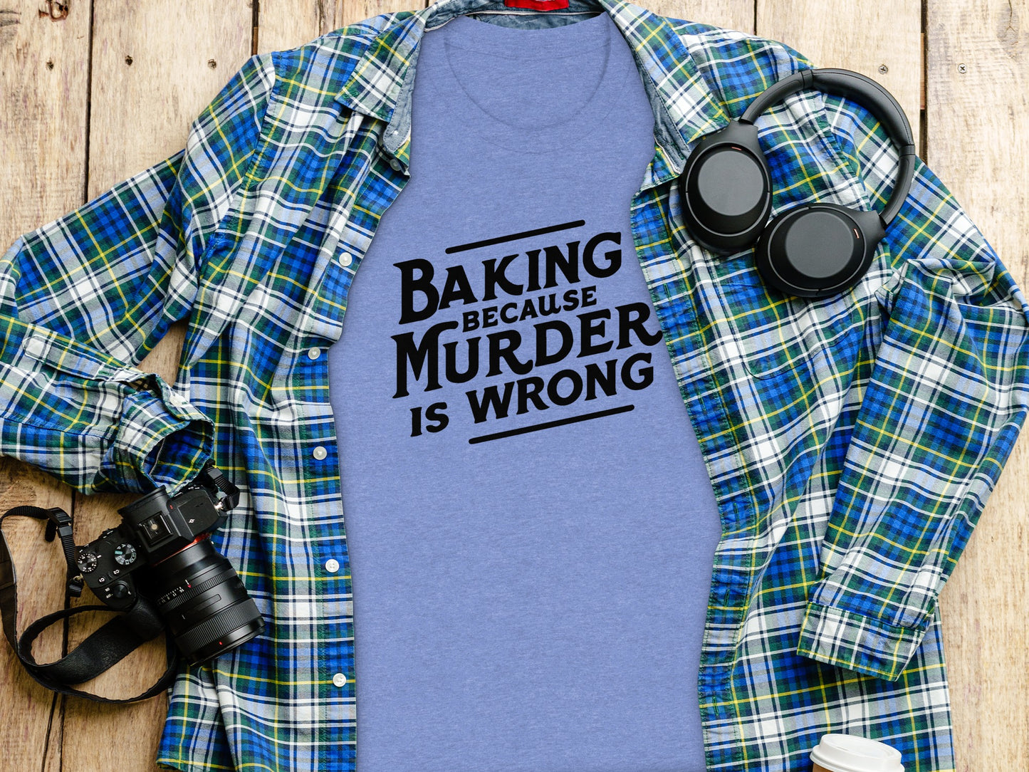 Baking Because Murder Is Wrong Graphic Tee Product