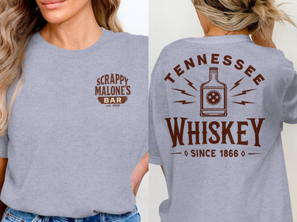 Tennessee Whiskey Bottle Since 1866 Graphic T-Shirt T-shirt - Scrappy Malone's Bar 100-Proof Humor - Cloud 16 Clothing Co.