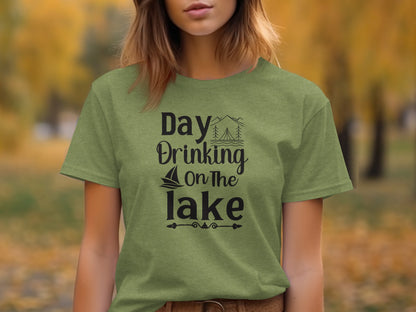Day Drinking On The Lake Fun Vacation Graphic T-Shirt T-Shirt - Outdoor & Adventure Collection - Mile Marker 16 Gear by Cloud 16 Clothing Co.