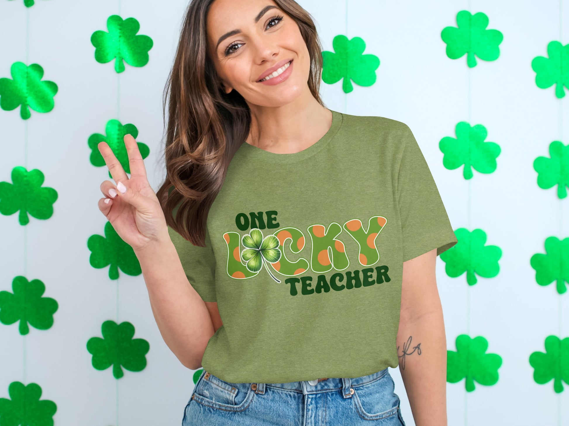 One Lucky Teacher Graphic Design T-Shirt