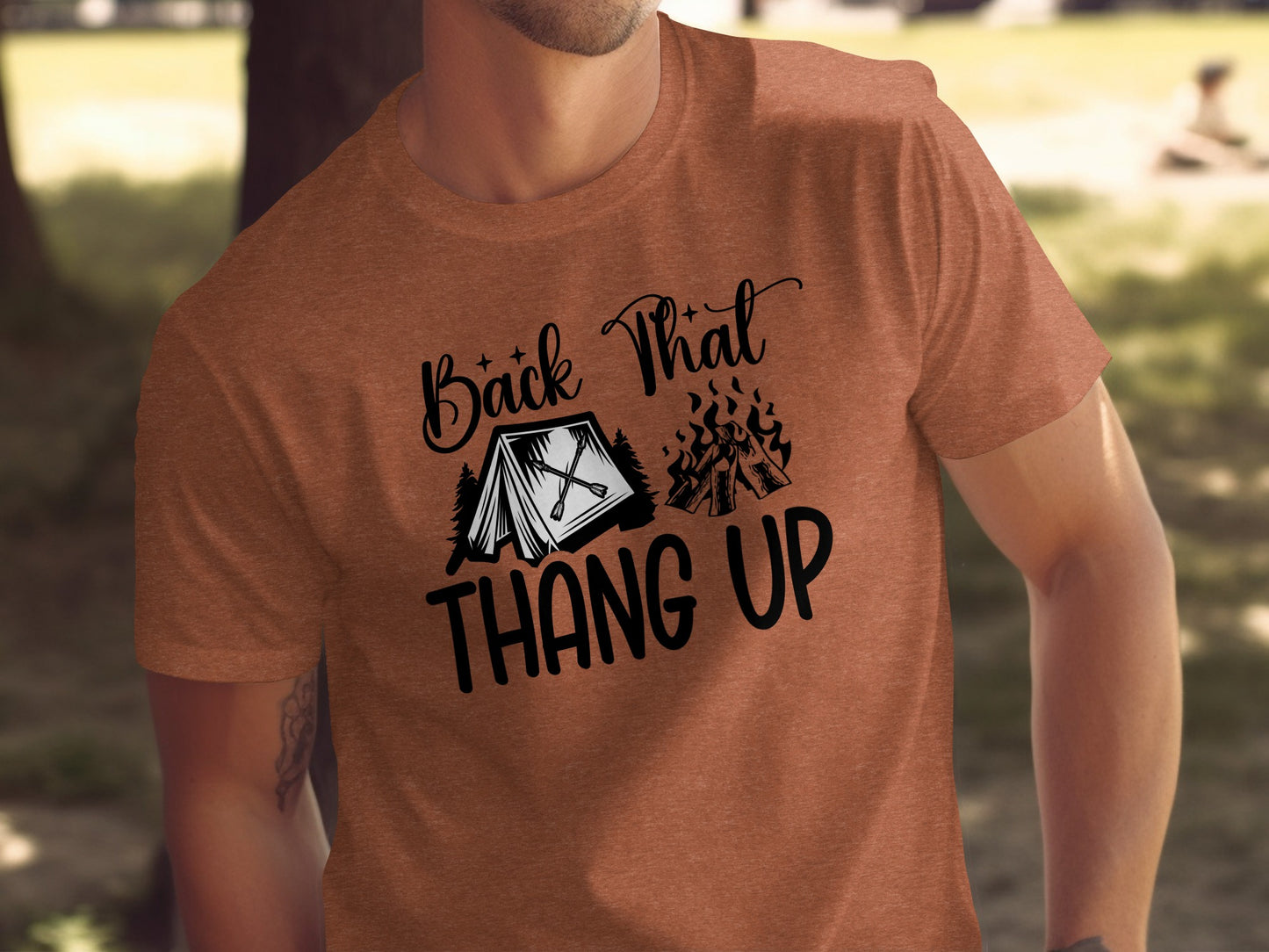 Back That Thang Up Camping Outdoors Tent Fire T-Shirt T-Shirt - Outdoor & Adventure Collection - Mile Marker 16 Gear by Cloud 16 Clothing Co.
