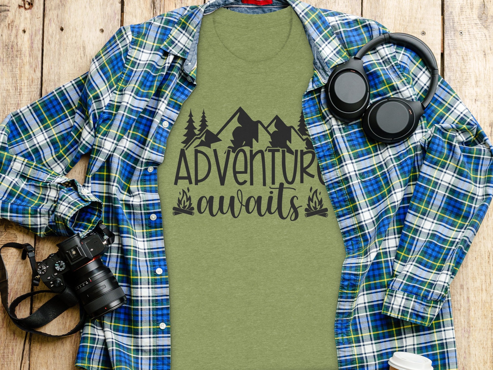 Adventure Awaits with Mountains and Campfires T-Shirt T-Shirt - Outdoor & Adventure Collection - Mile Marker 16 Gear by Cloud 16 Clothing Co.