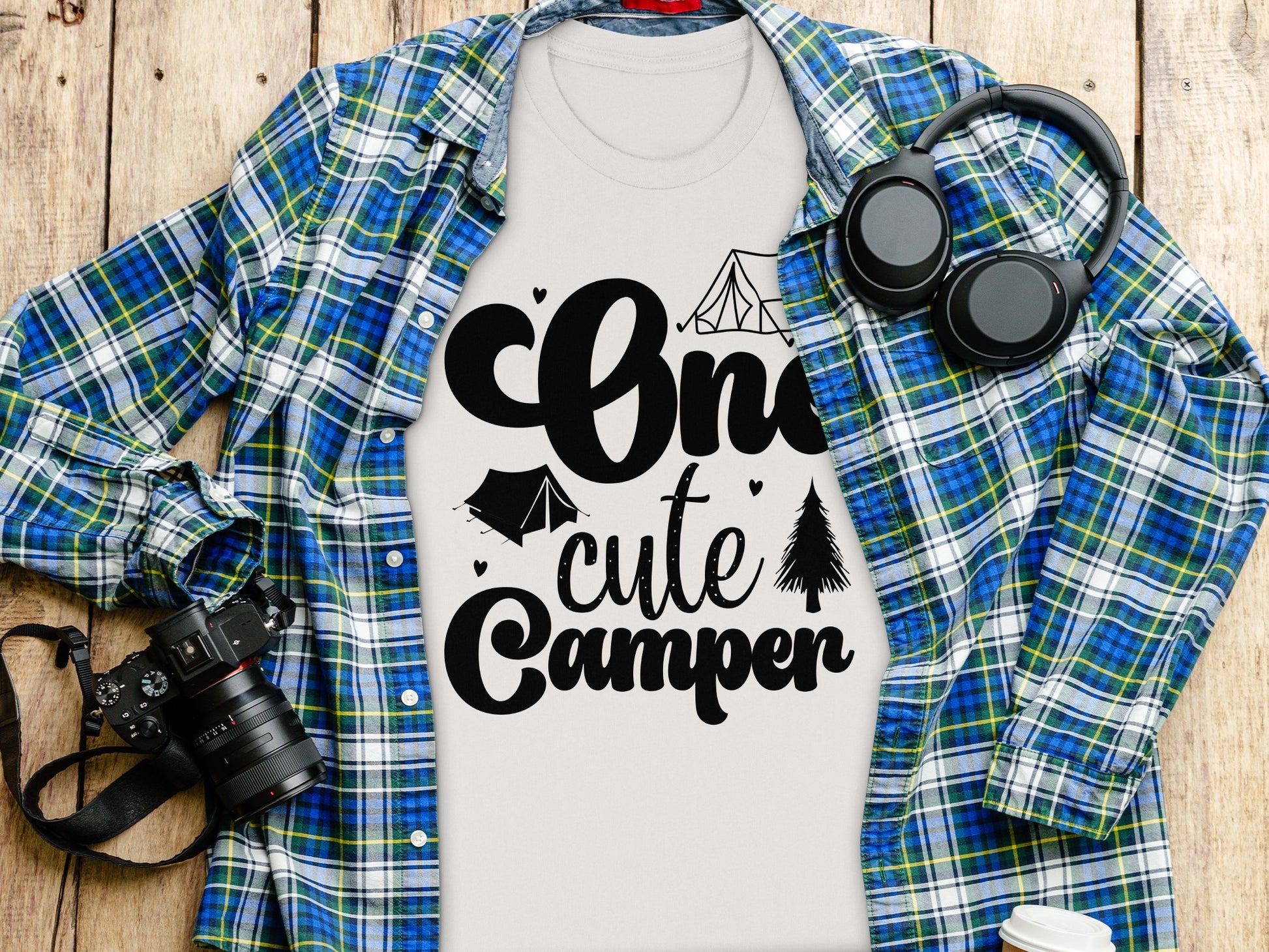 One Cute Camper Tent and Pine Tree Camping Design T-Shirt T-Shirt - Outdoor & Adventure Collection - Mile Marker 16 Gear by Cloud 16 Clothing Co.