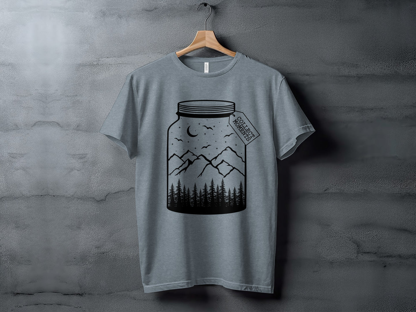 Collect Moments Jar with Mountains Scene Design T-Shirt T-Shirt - Outdoor & Adventure Collection - Mile Marker 16 Gear by Cloud 16 Clothing Co.