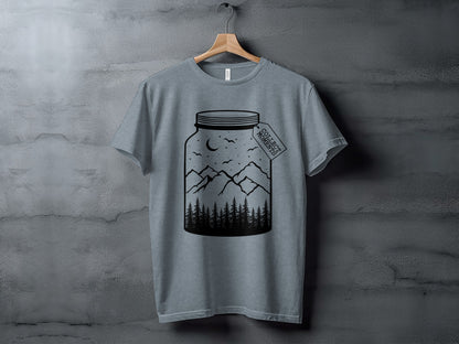 Collect Moments Jar with Mountains Scene Design T-Shirt T-Shirt - Outdoor & Adventure Collection - Mile Marker 16 Gear by Cloud 16 Clothing Co.