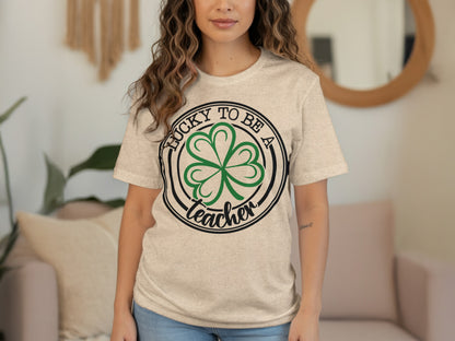 Lucky to Be a Teacher Clover Graphic Tee shirt