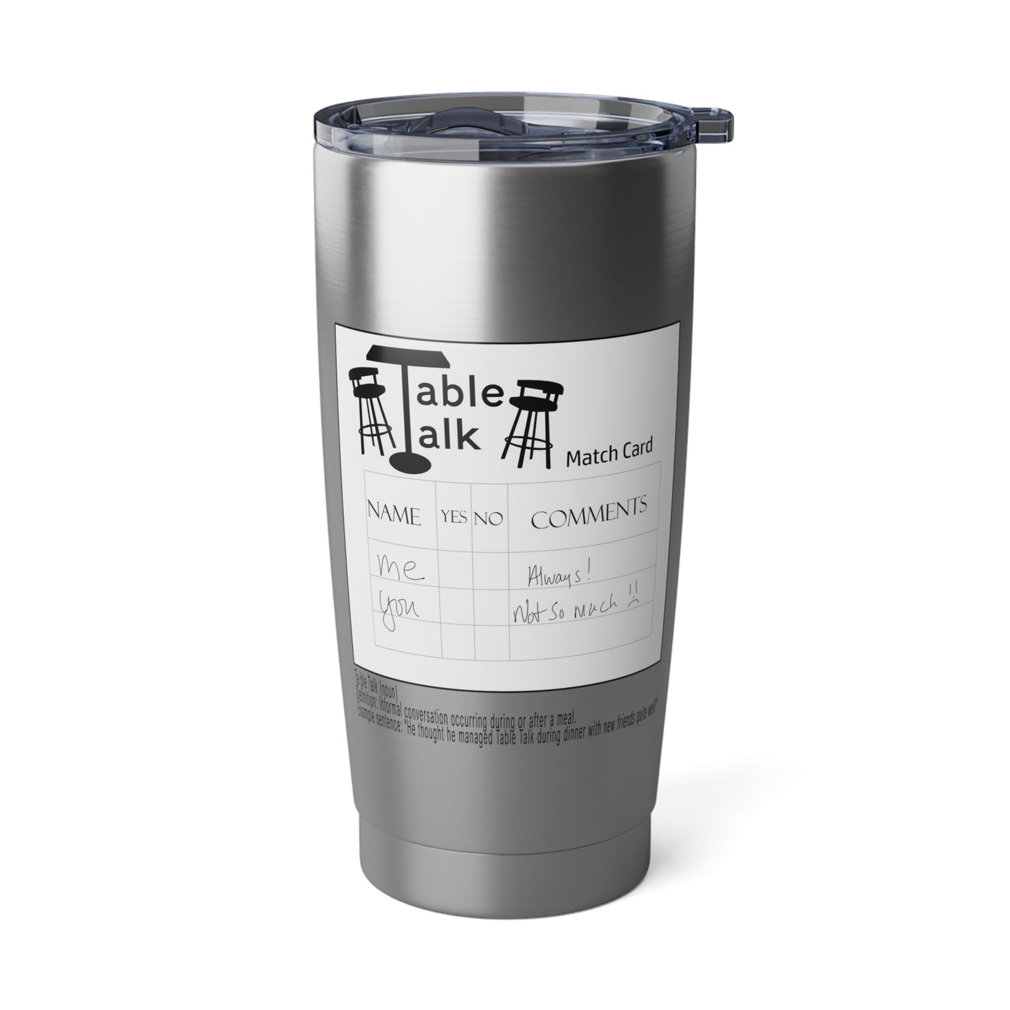 Table Talk 20oz Tumbler with Logo & Match Card