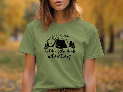 Time For New Adventures With Tent Graphic Design T-Shirt T-Shirt - Outdoor & Adventure Collection - Mile Marker 16 Gear by Cloud 16 Clothing Co.