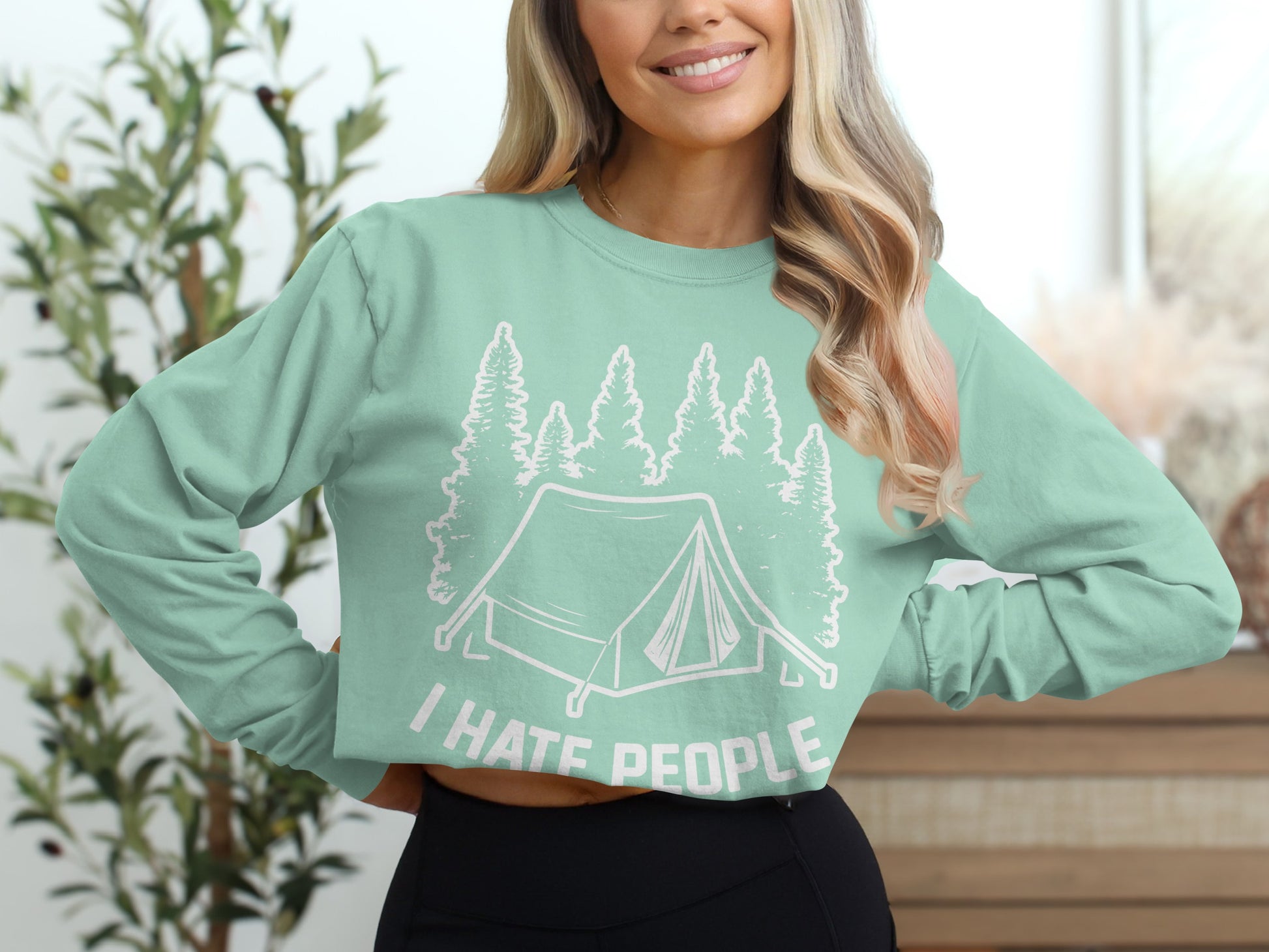 I Hate People Camp Tent Forest Print Long Sleeve Shirt