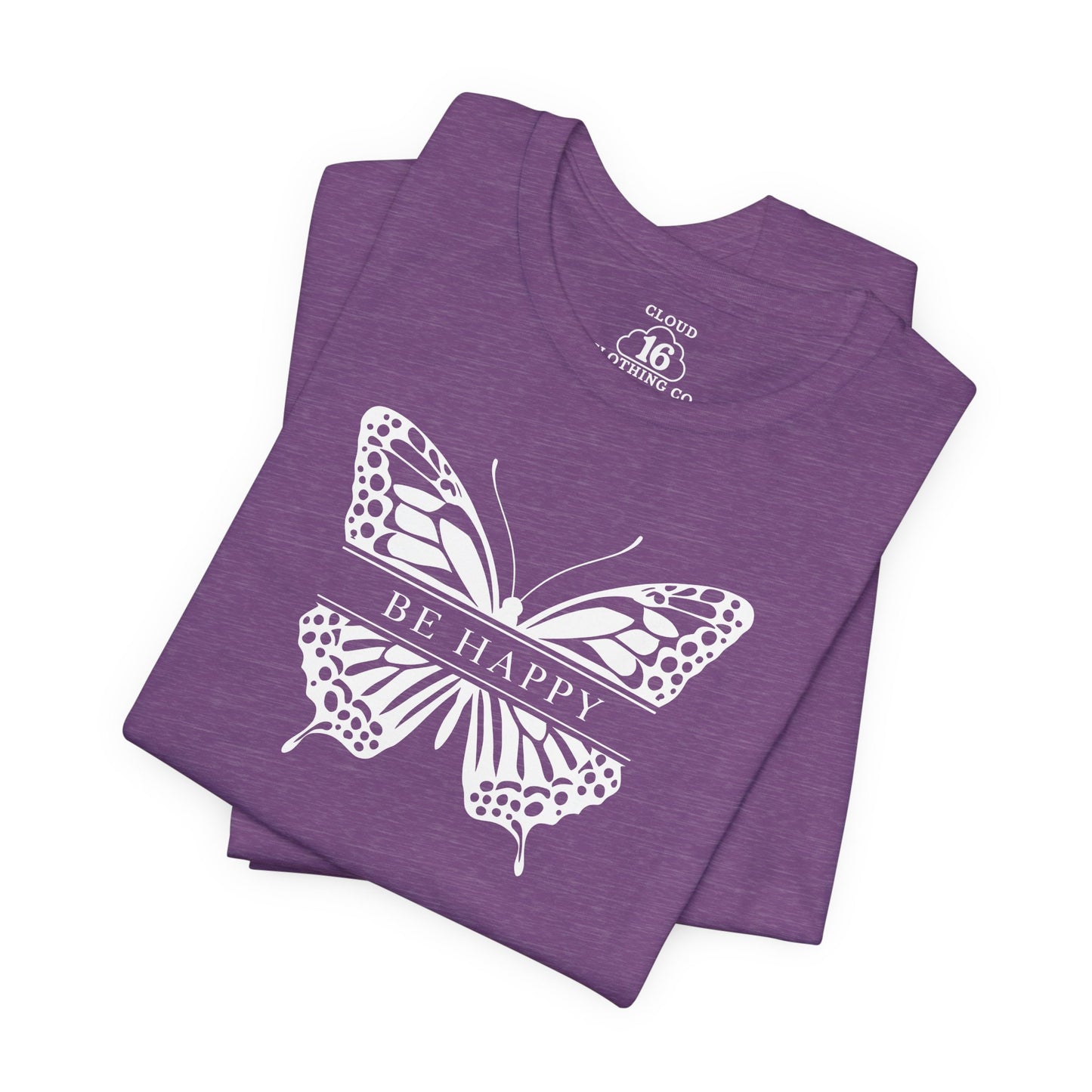 Be Happy Butterfly Tee - Womens Eco-Friendly T-Shirt | Positive Vibes Nature Lover Gift