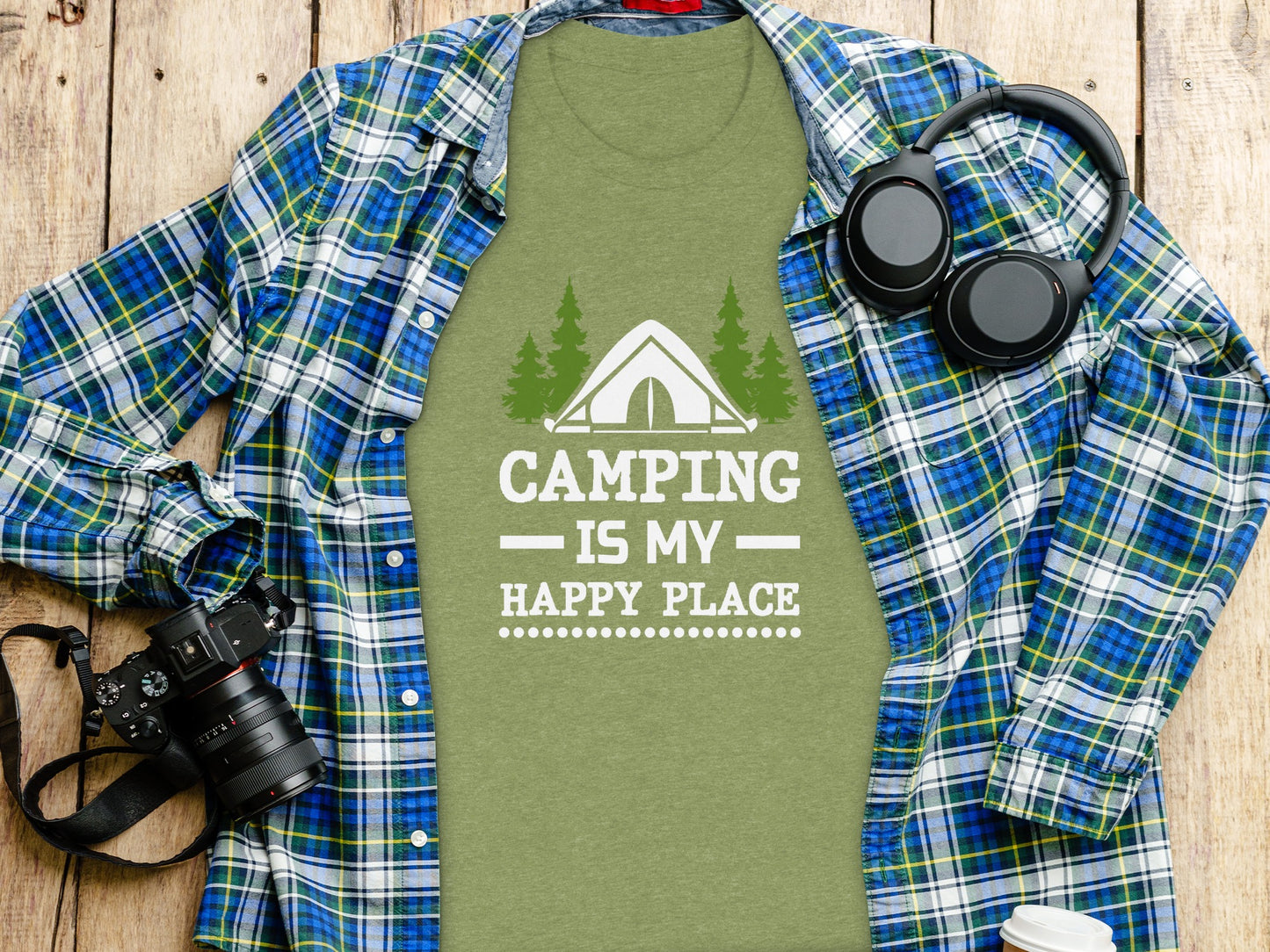 Camping Is My Happy Place Tent And Trees Graphic T-Shirt T-Shirt - Outdoor & Adventure Collection - Mile Marker 16 Gear by Cloud 16 Clothing Co.