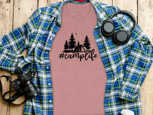Hashtag Camplife Text Design With Camping Tent T-Shirt T-Shirt - Outdoor & Adventure Collection - Mile Marker 16 Gear by Cloud 16 Clothing Co.