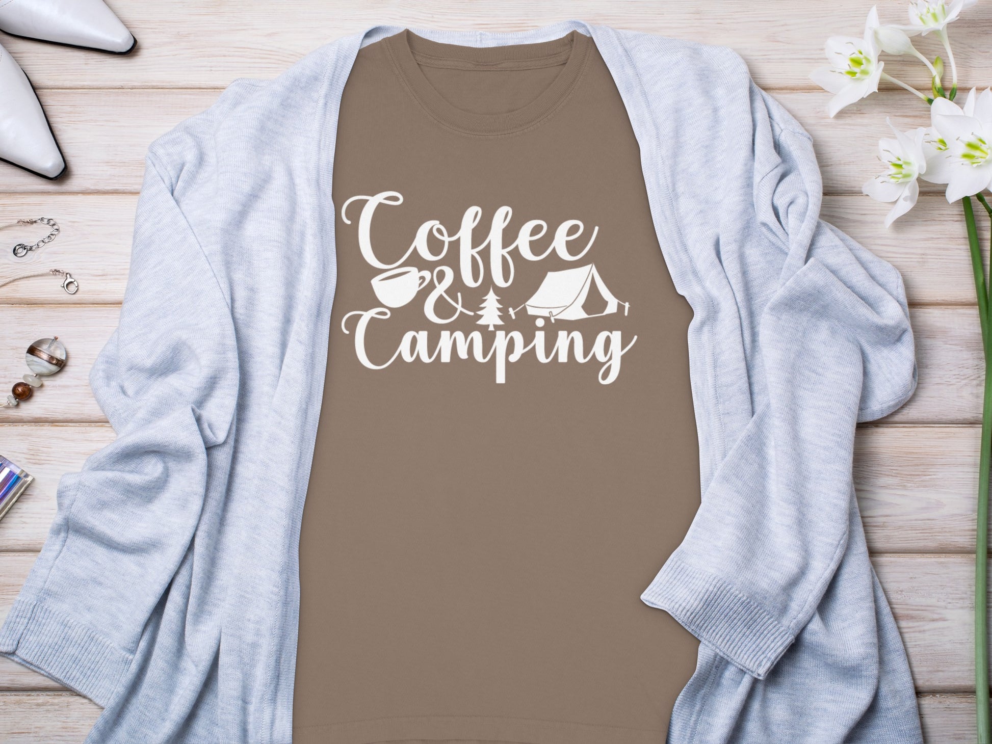 Coffee and Camping Adventure Design Long Sleeve T-Shirt Long Sleeve Tee - Outdoor & Adventure Collection - Mile Marker 16 Gear by Cloud 16 Clothing Co.