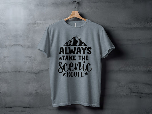 Always Take The Scenic Route With Mountains T-Shirt T-Shirt - Outdoor & Adventure Collection - Mile Marker 16 Gear by Cloud 16 Clothing Co.
