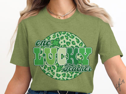 One Lucky Teacher Leopard Print Graphic Tee