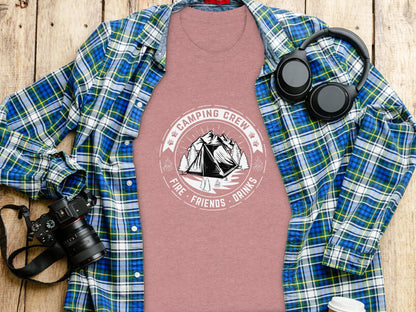 Camping Crew Friends Drinks Fire Tent Mountain Scene T-Shirt T-Shirt - Outdoor & Adventure Collection - Mile Marker 16 Gear by Cloud 16 Clothing Co.