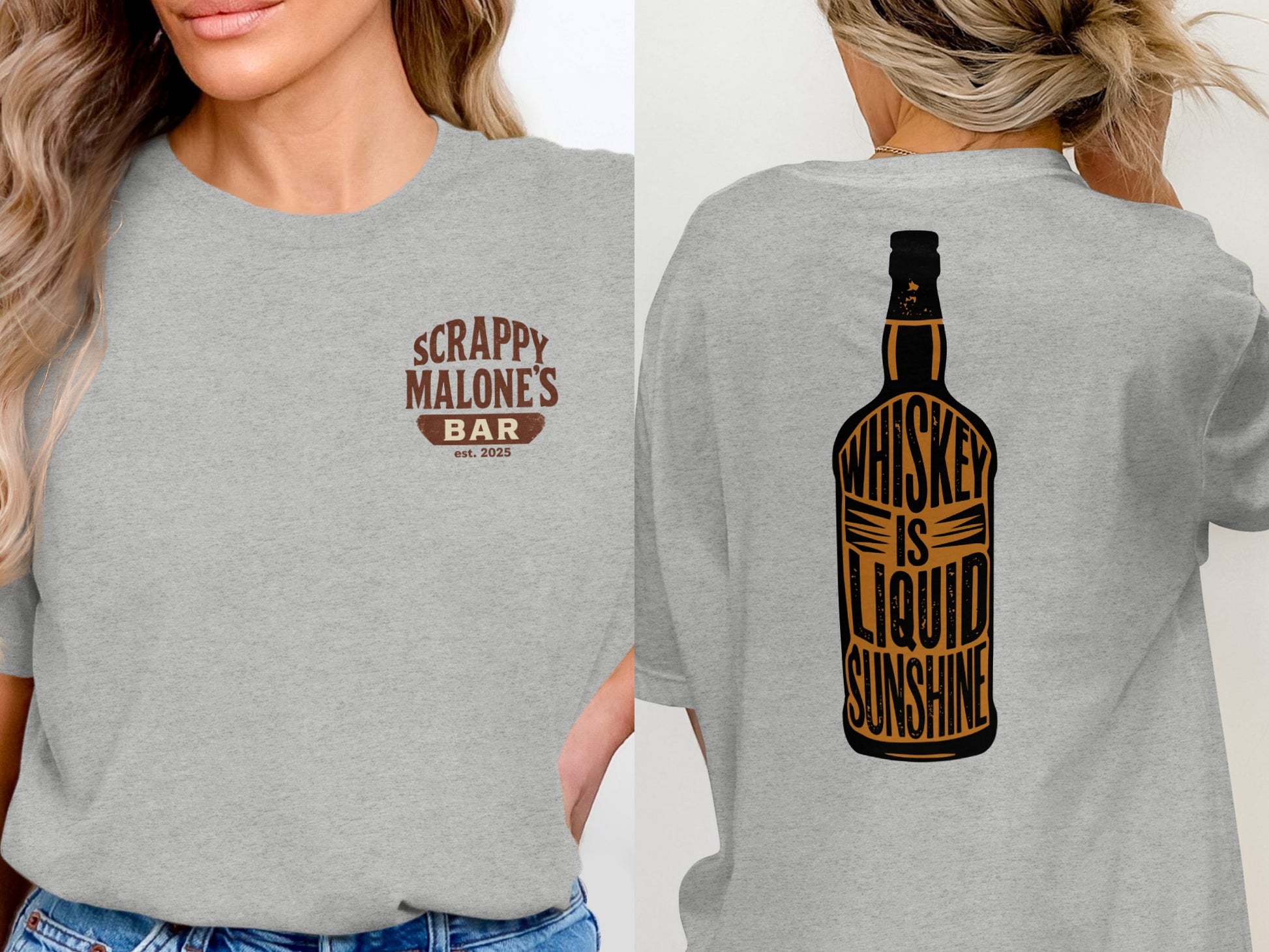 Whiskey Is Liquid Sunshine Bottle Design Graphic T-Shirt T-shirt - Scrappy Malone's Bar 100-Proof Humor - Cloud 16 Clothing Co.