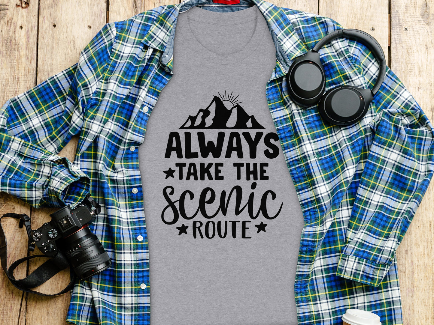 Always Take The Scenic Route With Mountains T-Shirt T-Shirt - Outdoor & Adventure Collection - Mile Marker 16 Gear by Cloud 16 Clothing Co.