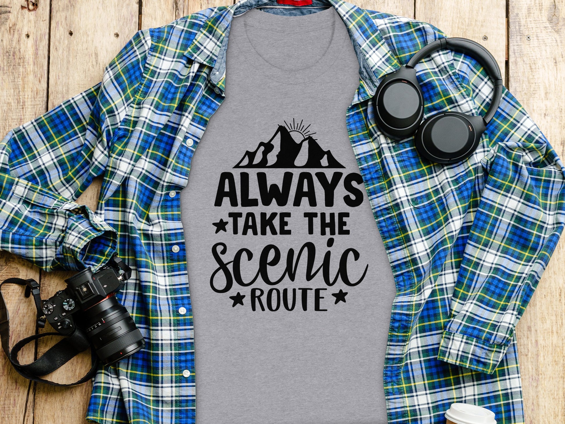 Always Take The Scenic Route With Mountains T-Shirt T-Shirt - Outdoor & Adventure Collection - Mile Marker 16 Gear by Cloud 16 Clothing Co.
