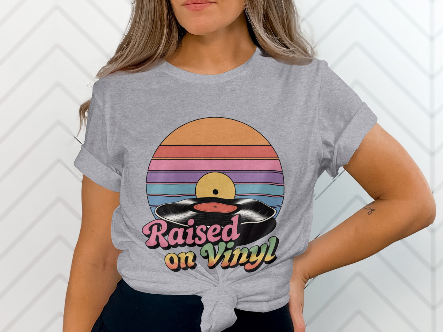 Raised on Vinyl Retro Sunset Graphic T-Shirt