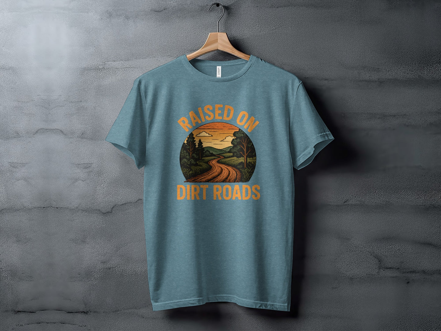 Raised On Dirt Roads Graphic Tee with Scenic Design