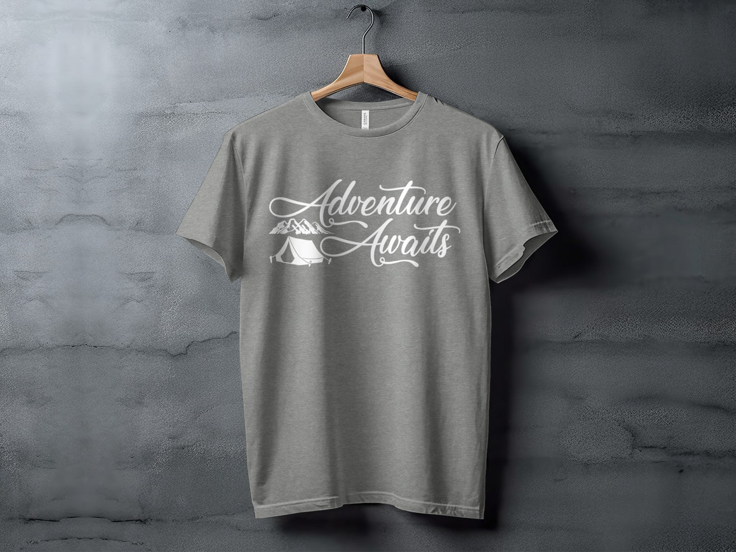 Adventure Awaits Tent Mountains Graphic Design T-Shirt T-Shirt - Outdoor & Adventure Collection - Mile Marker 16 Gear by Cloud 16 Clothing Co.