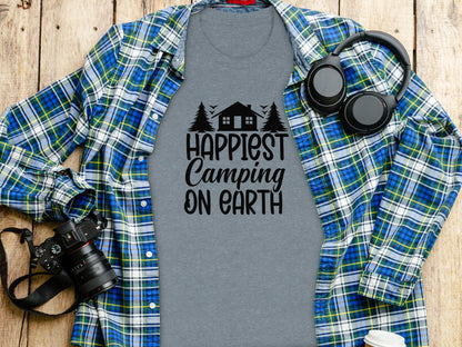 Happiest Camping on Earth Outdoorsy Cabin Life T-Shirt T-Shirt - Outdoor & Adventure Collection - Mile Marker 16 Gear by Cloud 16 Clothing Co.