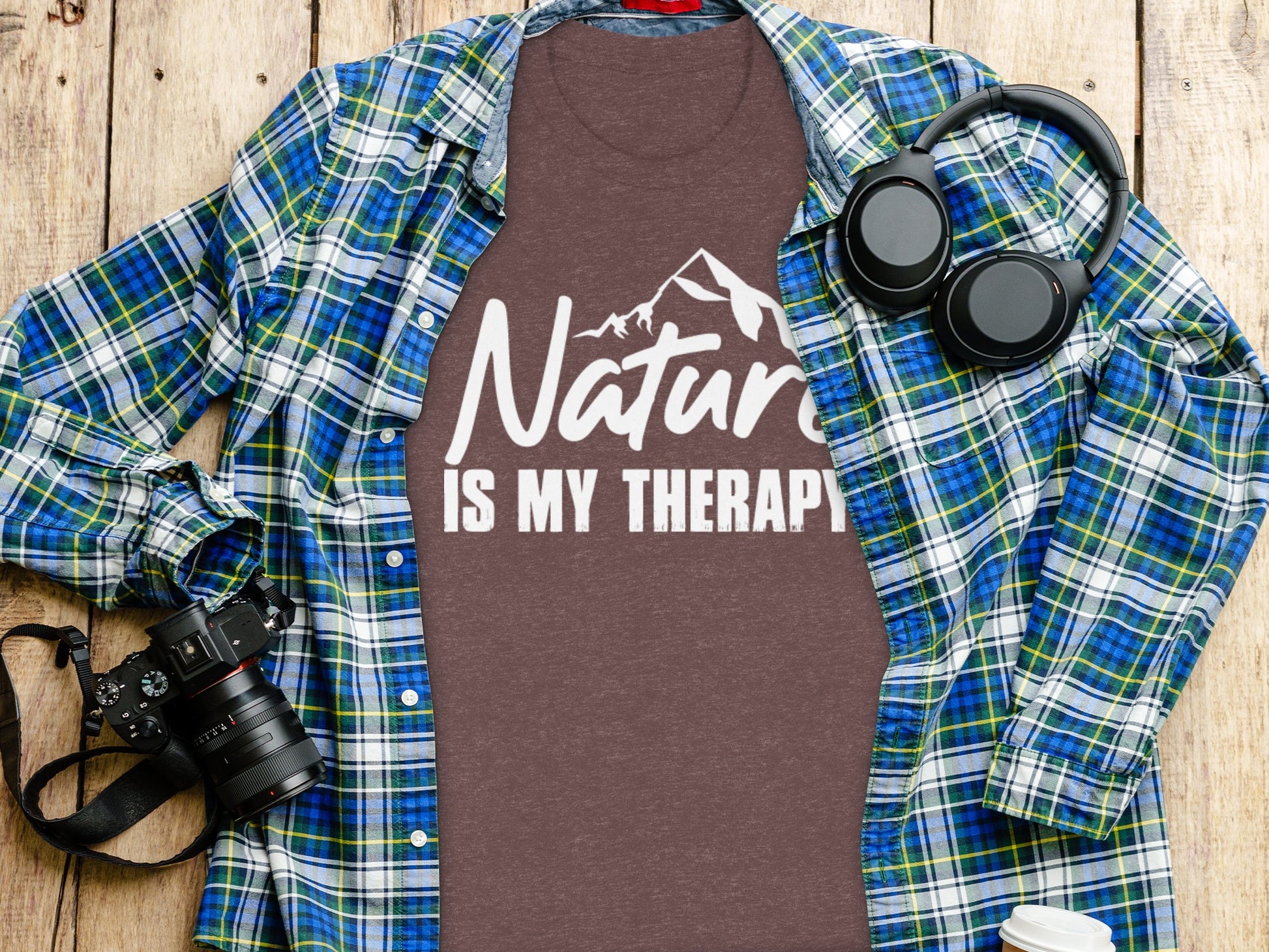 Nature is my Therapy White Text with Mountain T-Shirt T-Shirt - Outdoor & Adventure Collection - Mile Marker 16 Gear by Cloud 16 Clothing Co.