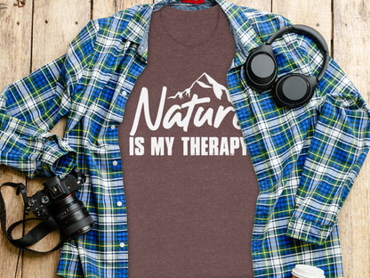 Nature is my Therapy White Text with Mountain T-Shirt T-Shirt - Outdoor & Adventure Collection - Mile Marker 16 Gear by Cloud 16 Clothing Co.