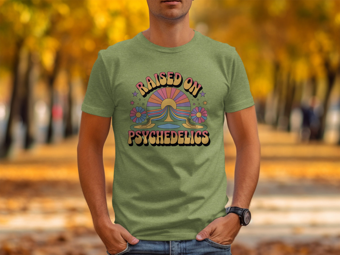 Raised On Psychedelics Fun Graphic Tee Retro Style