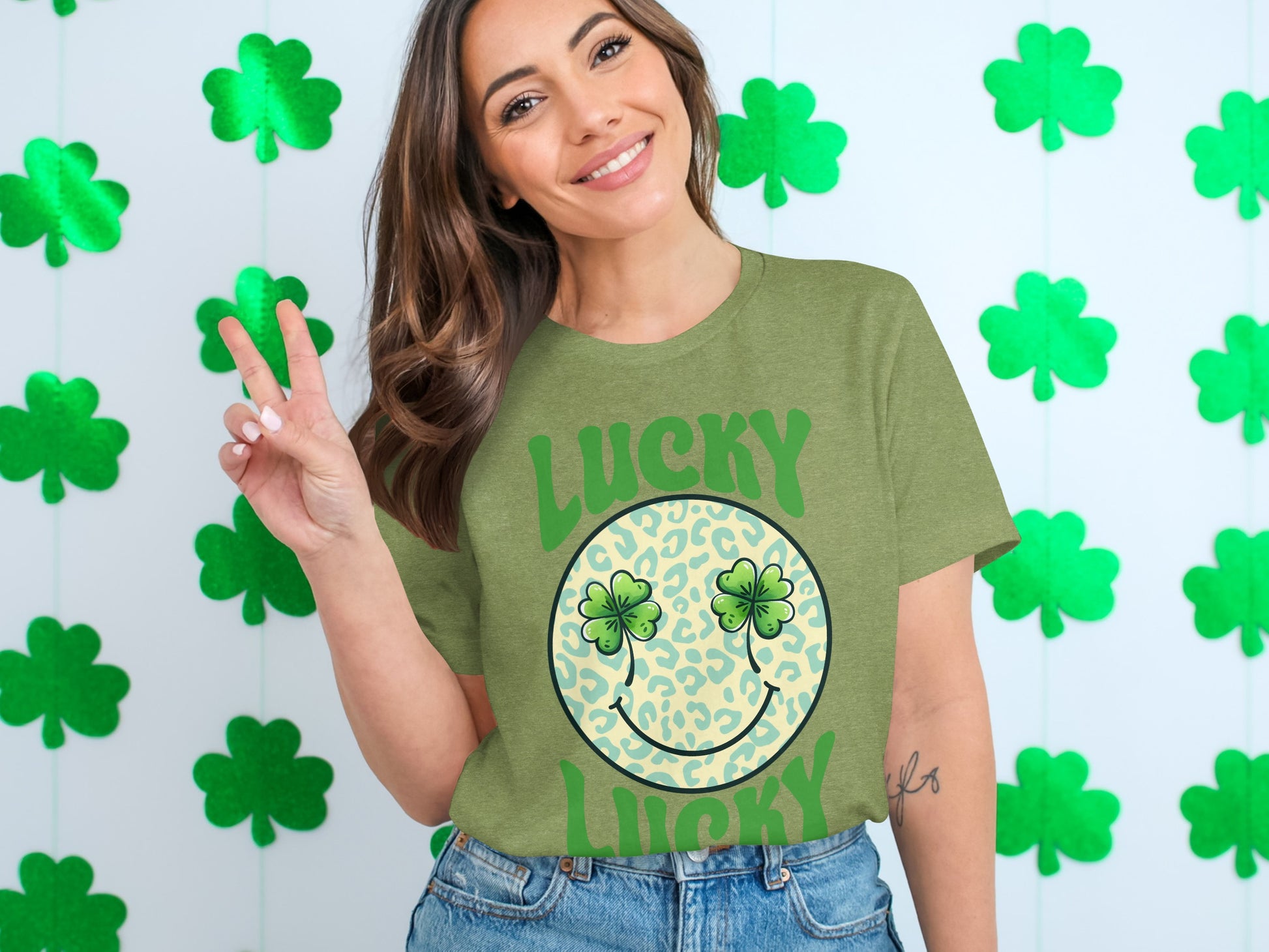 Lucky Smiley Face with Shamrocks Graphic Tee