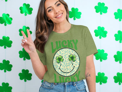 Lucky Smiley Face with Shamrocks Graphic Tee