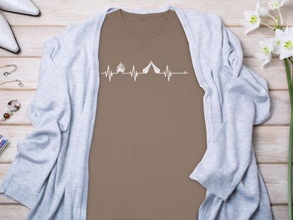 Camping Fire Tent Heartbeat Outdoor Adventure Long Sleeve T-Shirt Long Sleeve Tee - Outdoor & Adventure Collection - Mile Marker 16 Gear by Cloud 16 Clothing Co.