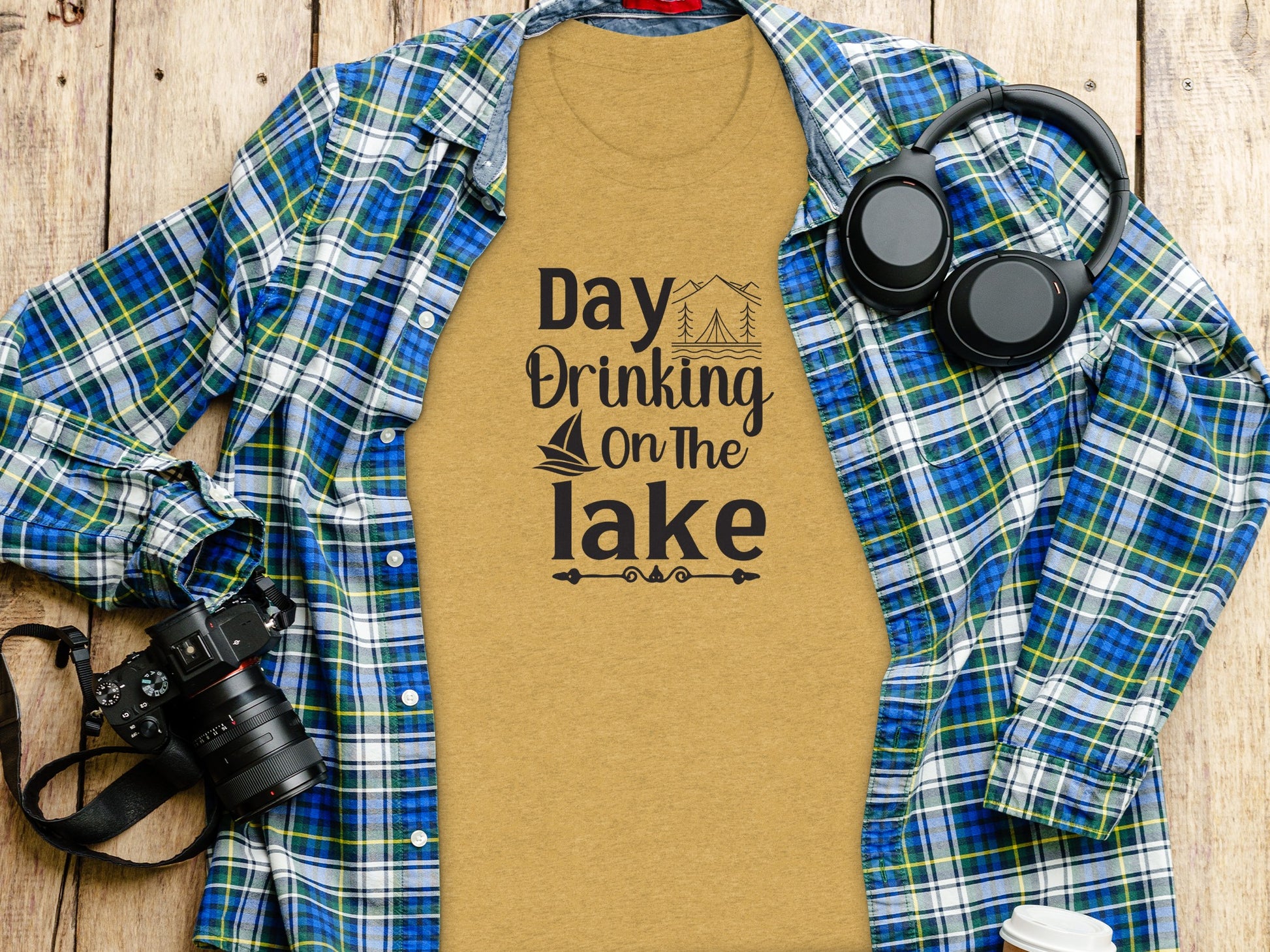 Day Drinking On The Lake Fun Vacation Graphic T-Shirt T-Shirt - Outdoor & Adventure Collection - Mile Marker 16 Gear by Cloud 16 Clothing Co.