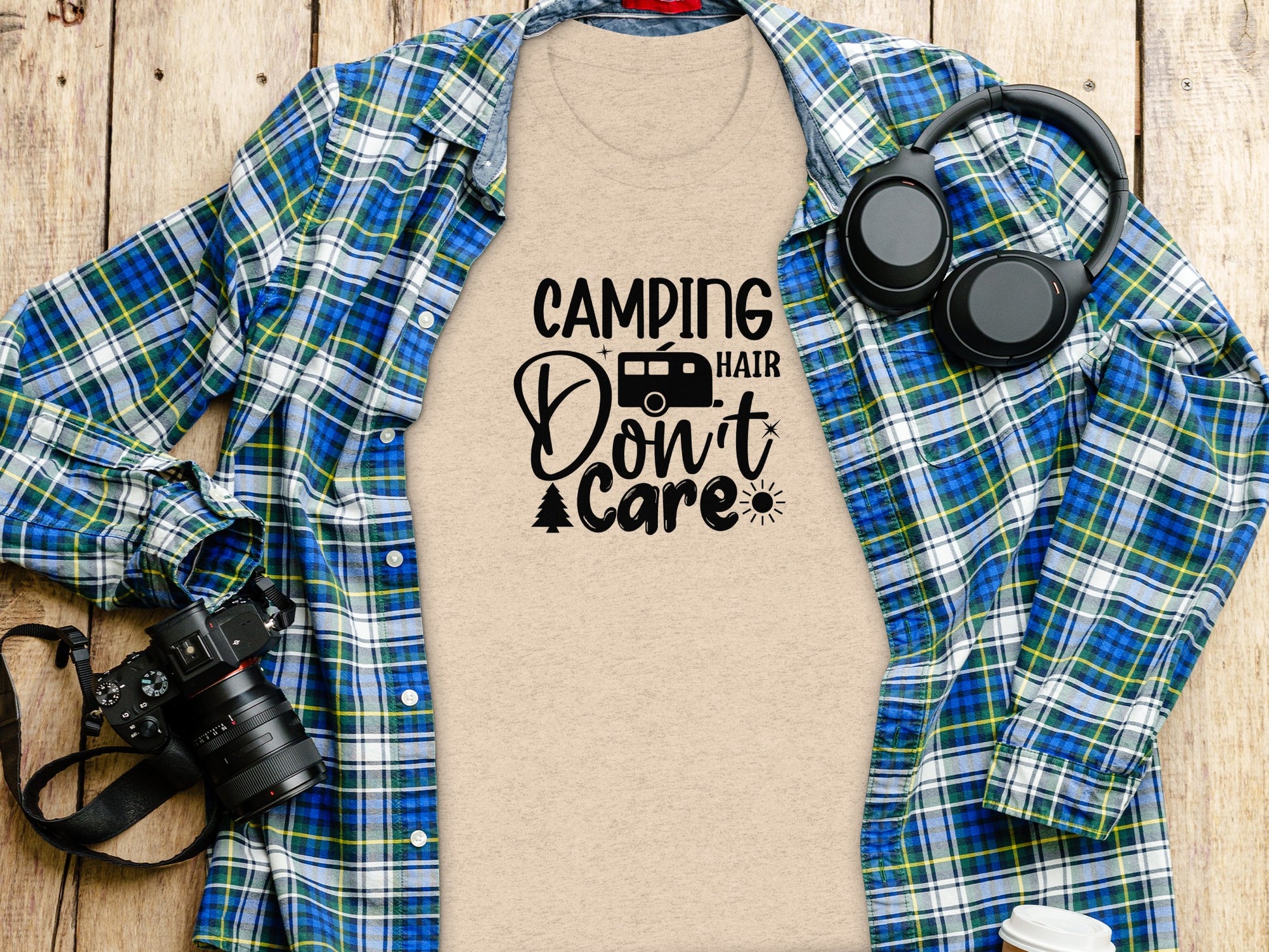Camping Hair Dont Care Graphic Design Vacation T-Shirt T-Shirt - Outdoor & Adventure Collection - Mile Marker 16 Gear by Cloud 16 Clothing Co.