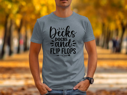 Decks Docks And Flip Flops Arrow Summer Funny T-Shirt T-Shirt - Outdoor & Adventure Collection - Mile Marker 16 Gear by Cloud 16 Clothing Co.