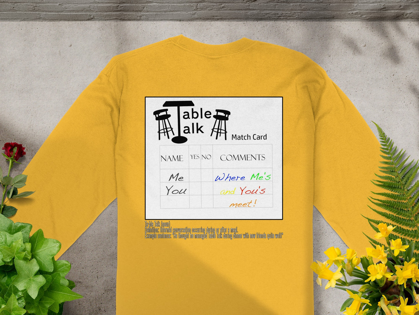 Unique Yellow Table Talk Match Card Design Shirt