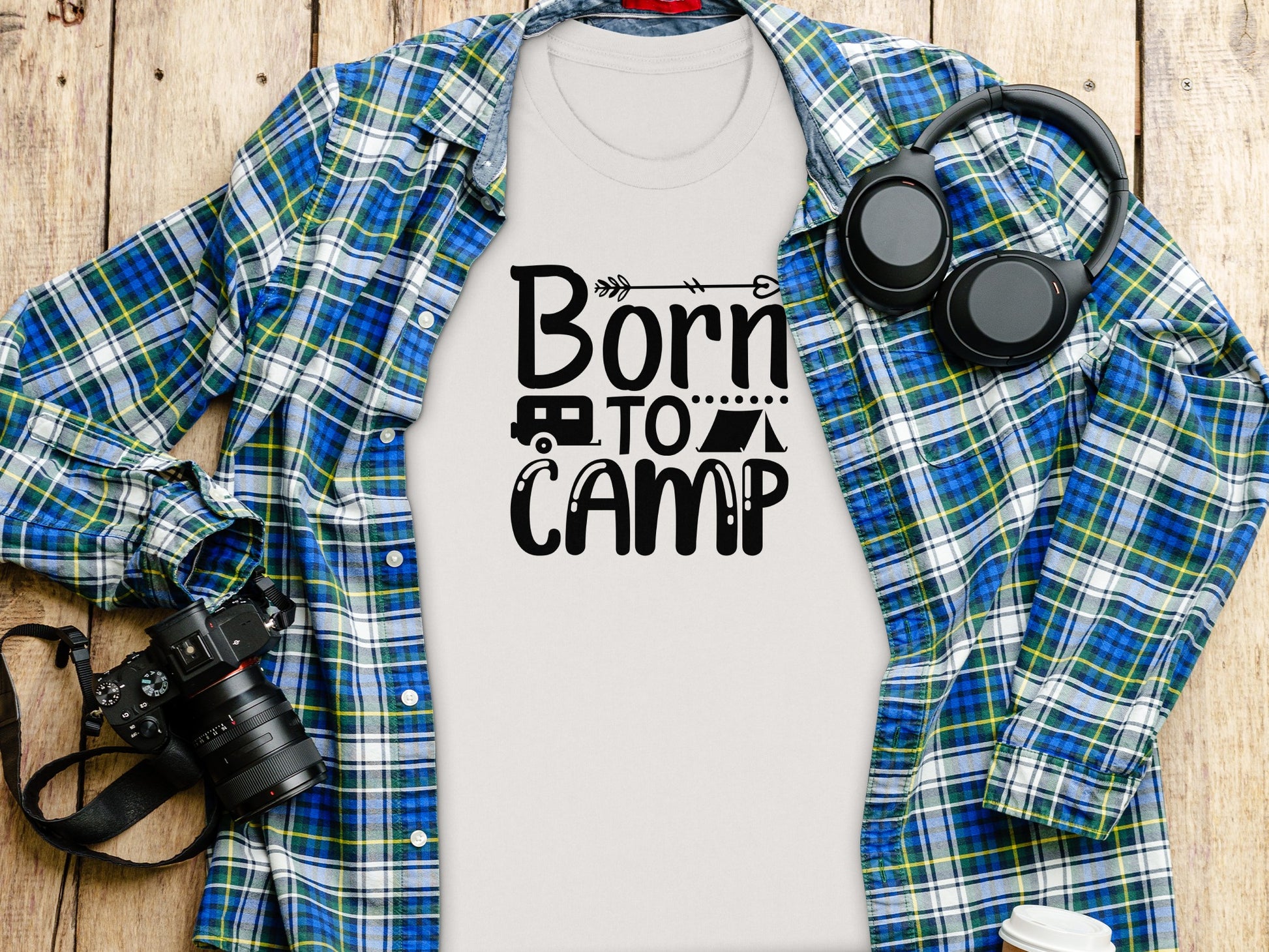 Born To Camp With Tent And Camper Fun Outdoors T-Shirt T-Shirt - Outdoor & Adventure Collection - Mile Marker 16 Gear by Cloud 16 Clothing Co.
