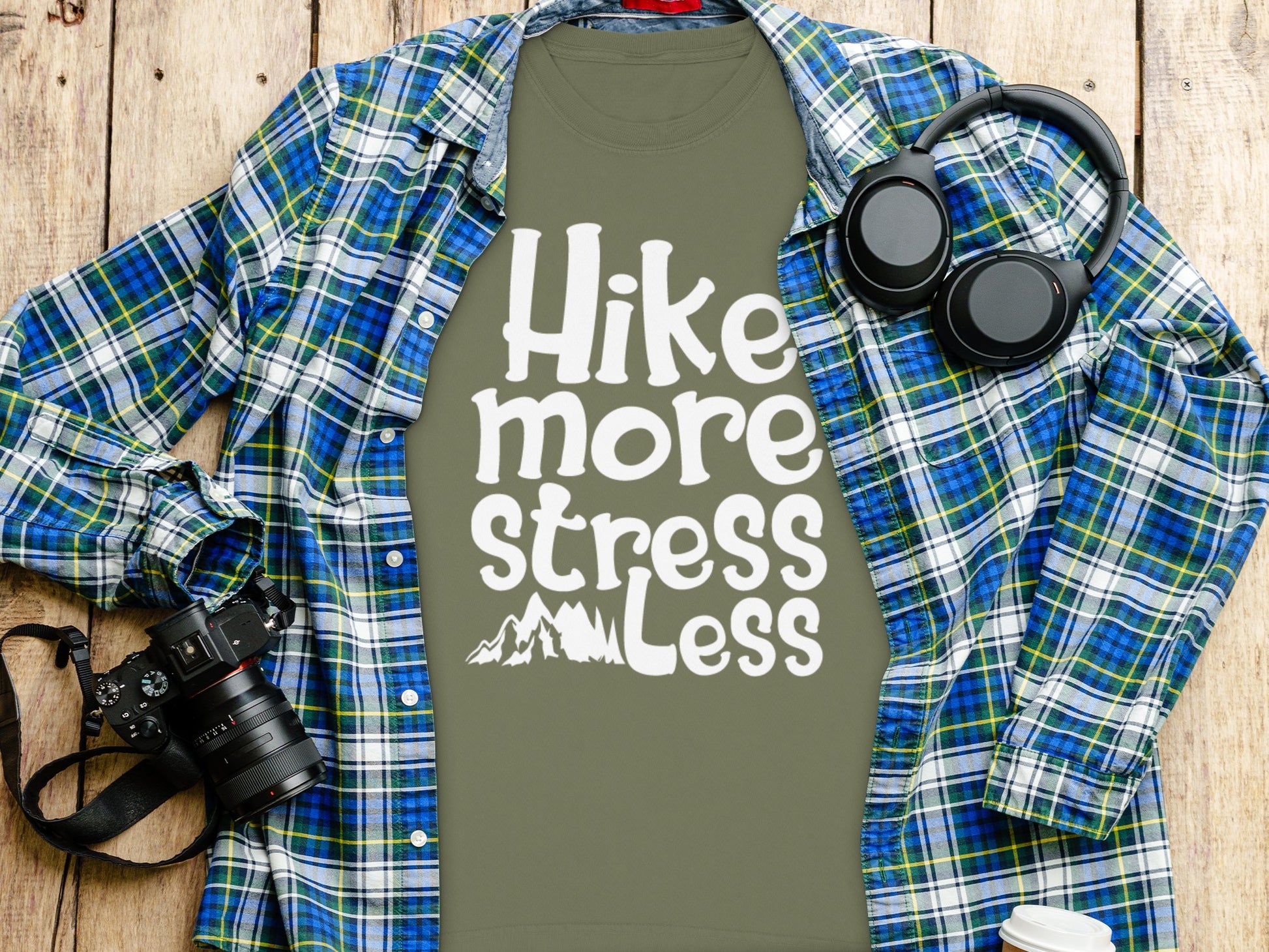 Hike More Stress Less Graphic T-Shirt for Outdoor Lovers