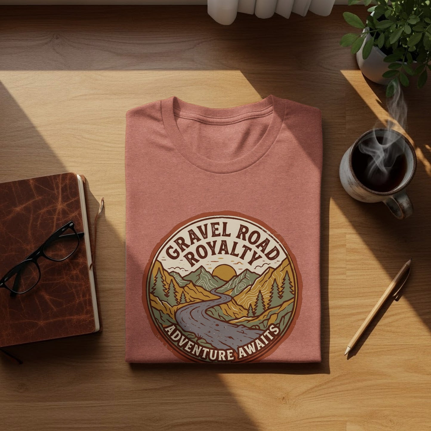 Gravel Road Royalty Vintage Adventure Tee: Backcountry Outpost Shirt: Gravel Road Royalty Adventure Awaits graphic tee.
