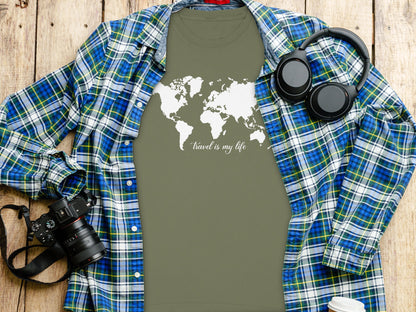 Travel is My Life Map Shirt for Travel Enthusiasts