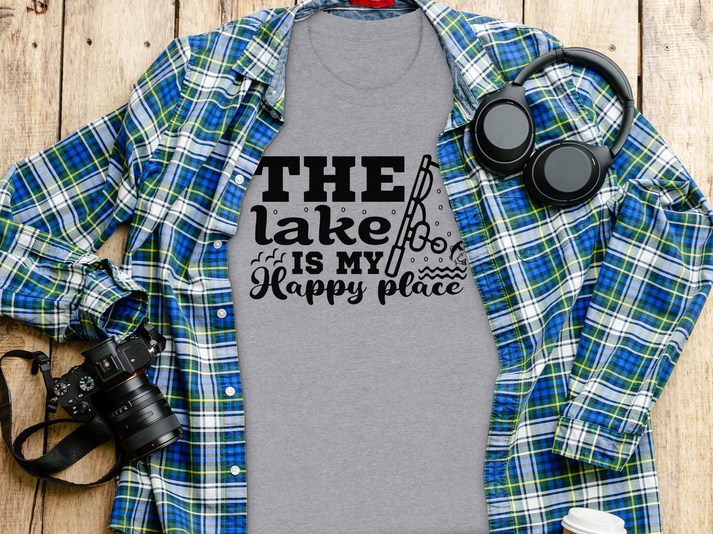 The Lake Is My Happy Place Fishing Illustration T-Shirt T-Shirt - Outdoor & Adventure Collection - Mile Marker 16 Gear by Cloud 16 Clothing Co.