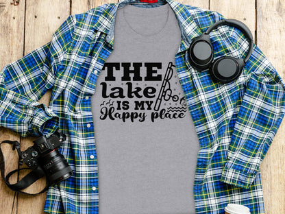 The Lake Is My Happy Place Fishing Illustration T-Shirt T-Shirt - Outdoor & Adventure Collection - Mile Marker 16 Gear by Cloud 16 Clothing Co.