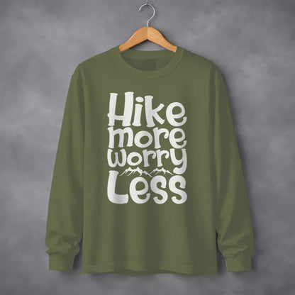 Hike More Worry Less With Mountain Graphic Long Sleeve T-Shirt Long Sleeve Tee - Outdoor & Adventure Collection - Mile Marker 16 Gear by Cloud 16 Clothing Co.
