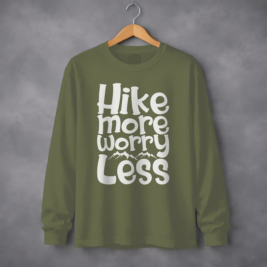 Hike More Worry Less With Mountain Graphic Long Sleeve T-Shirt Long Sleeve Tee - Outdoor & Adventure Collection - Mile Marker 16 Gear by Cloud 16 Clothing Co.