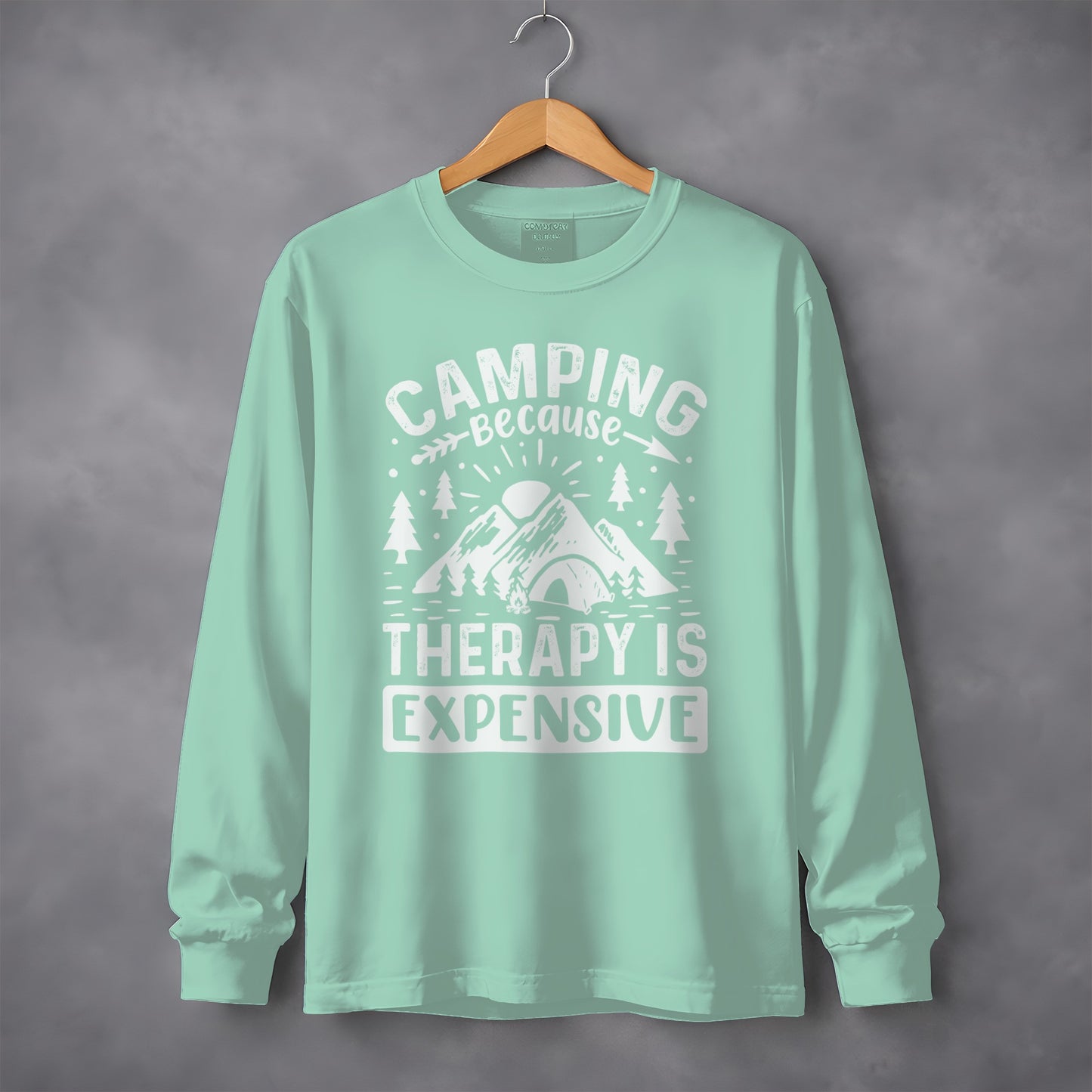 Camping Because Therapy is Expensive Outdoor Long Sleeve T-Shirt Long Sleeve Tee - Outdoor & Adventure Collection - Mile Marker 16 Gear by Cloud 16 Clothing Co.