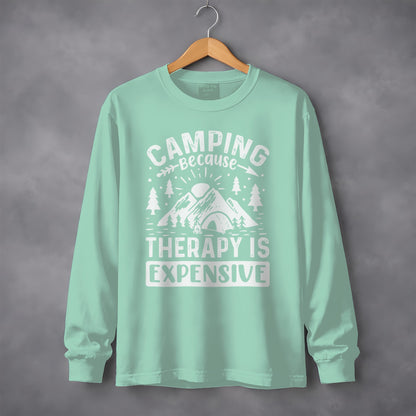 Camping Because Therapy is Expensive Outdoor Long Sleeve T-Shirt Long Sleeve Tee - Outdoor & Adventure Collection - Mile Marker 16 Gear by Cloud 16 Clothing Co.