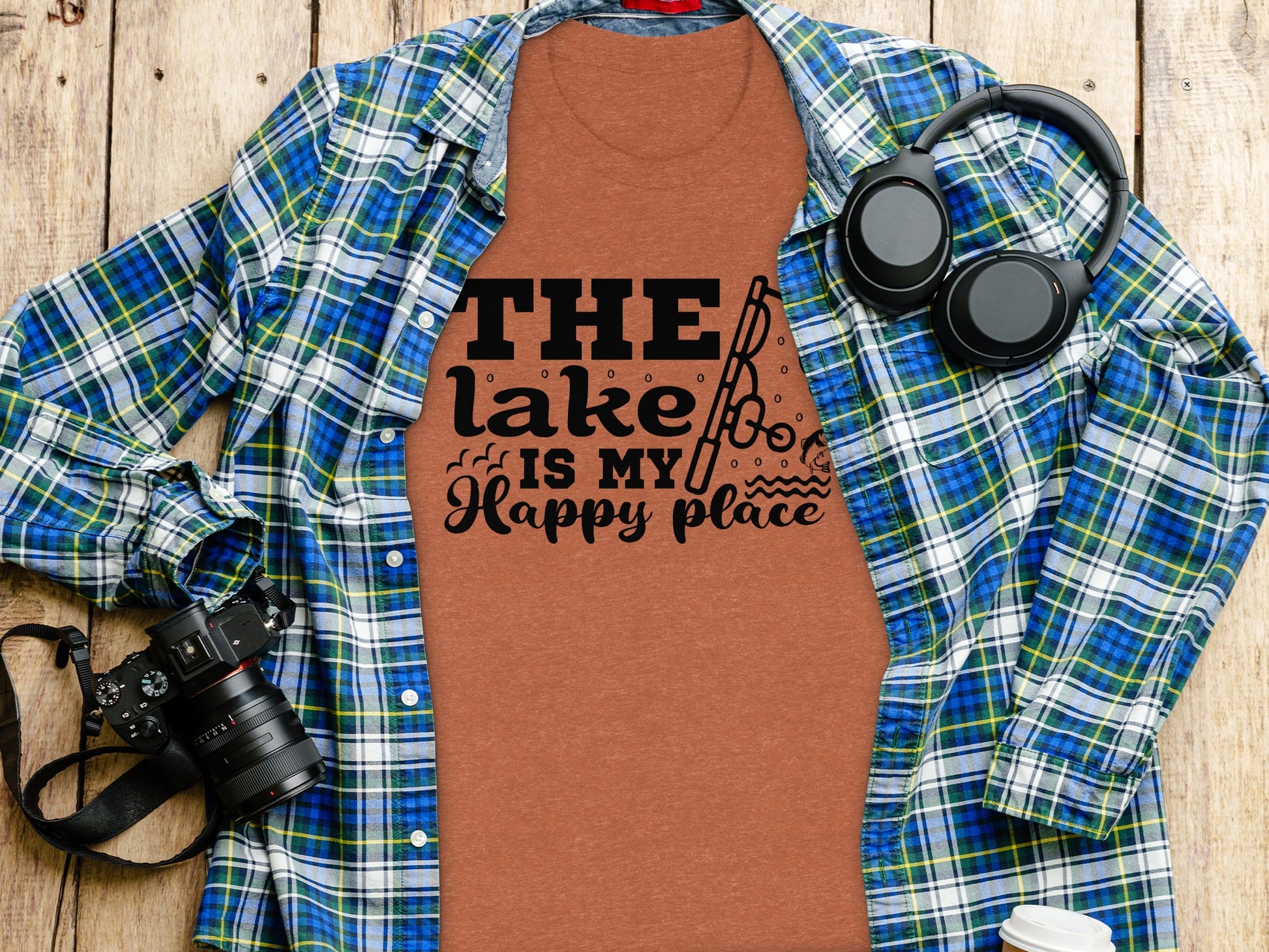 The Lake Is My Happy Place Fishing Illustration T-Shirt T-Shirt - Outdoor & Adventure Collection - Mile Marker 16 Gear by Cloud 16 Clothing Co.