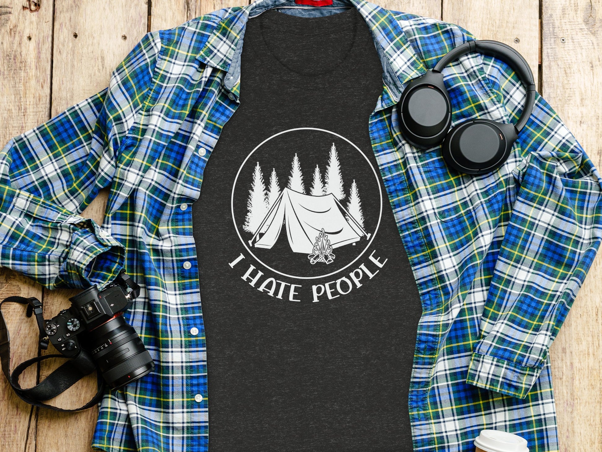 I Hate People Camping Tent Trees Graphic Illustration T-Shirt T-Shirt - Outdoor & Adventure Collection - Mile Marker 16 Gear by Cloud 16 Clothing Co.